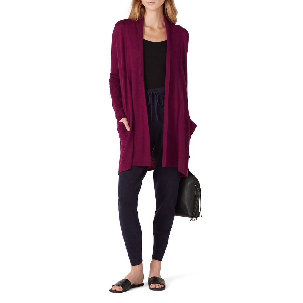 NATORI Purple Plum Knit Long Sleeve Sweater Pocket Cardigan size Medium